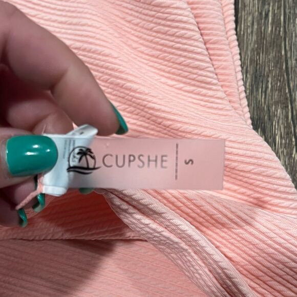 Cupshe One-Piece Swimsuit Two Way Tie Front High Waist Padded Light Pink Size S - Picture 3 of 4